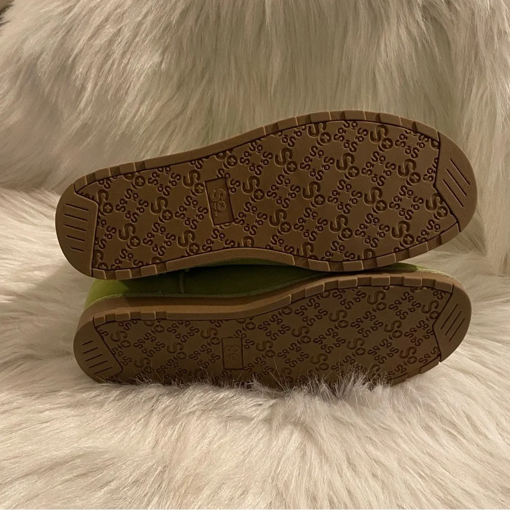 So Ankle‎ Boots Women’s Size 9 Med Leather Faux Fur Green Slip On Booties